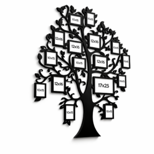 drzewo rodzinne na zdjęcia z wieloma ramkami czarna dekoracja ścienna