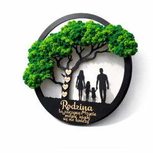 obraz z mchem chrobotkiem drzewo z rodziną personalizowane