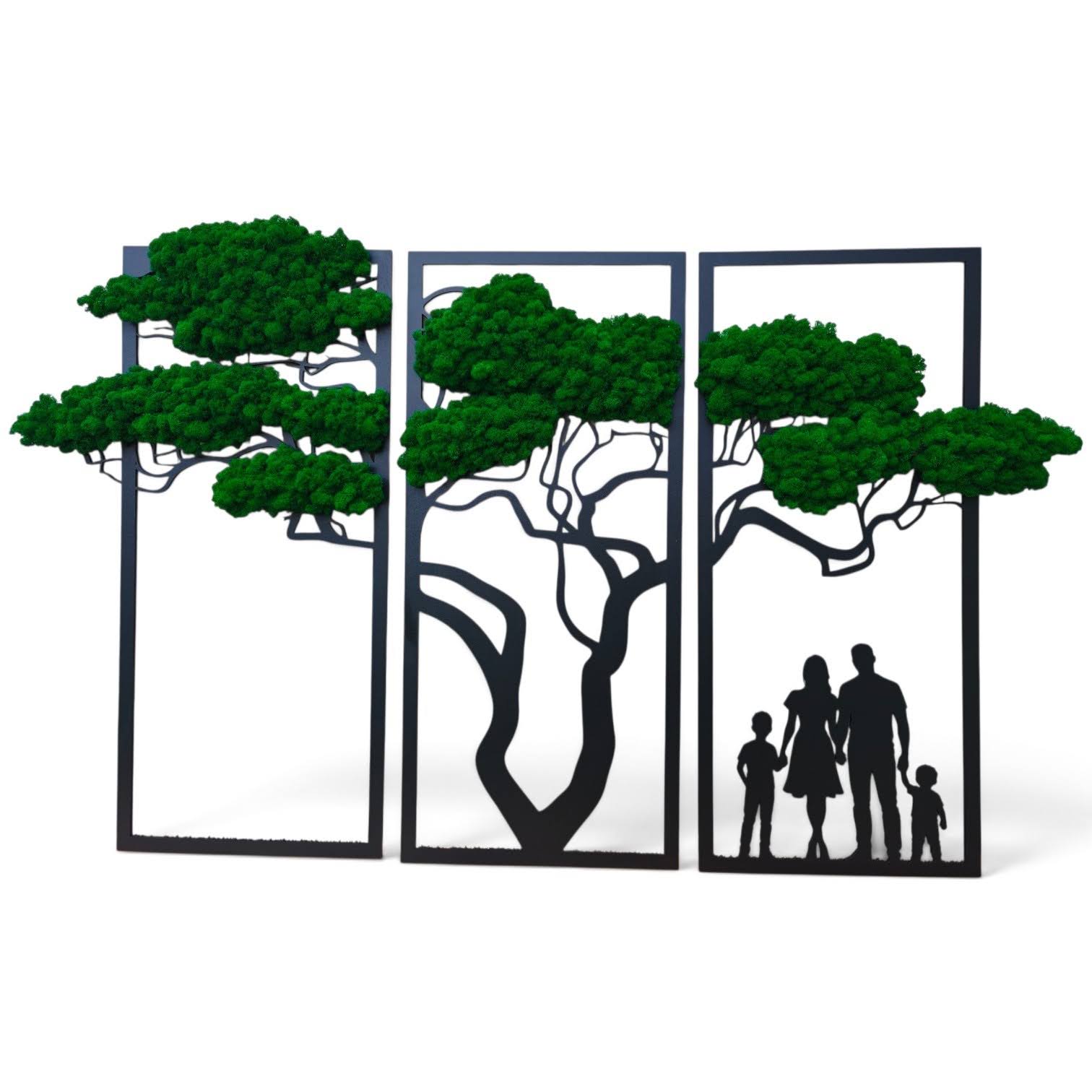Tryptyk bonsai z mchem chrobotkiem – obraz rodzinny
