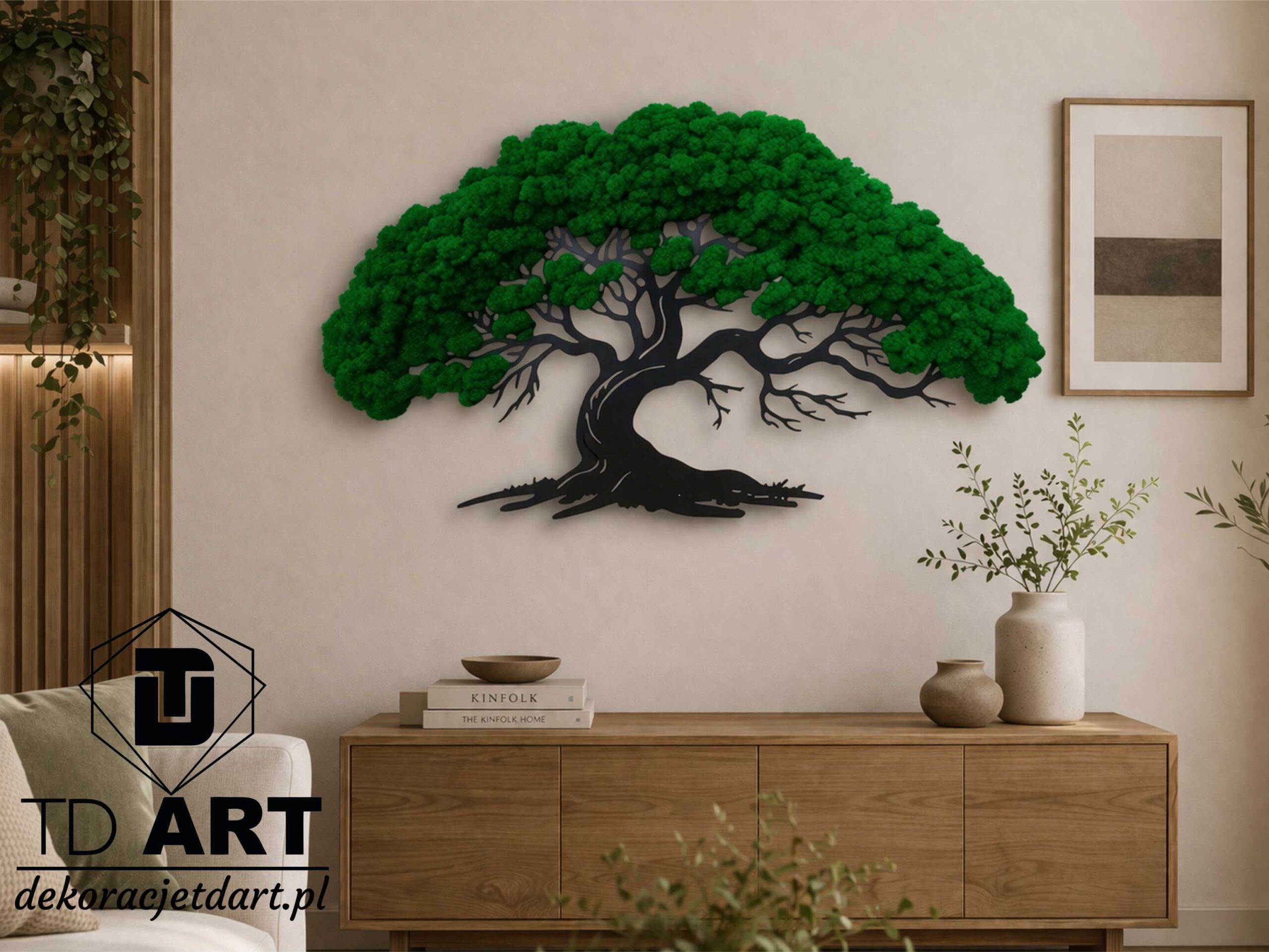 drzewo poziome z mchem chrobotkiem reniferowym bonsai z mchu chrobotka 7 Drzewo bonsai z mchem chrobotkiem reniferowym – nowoczesna dekoracja ścienna do salonu i biura