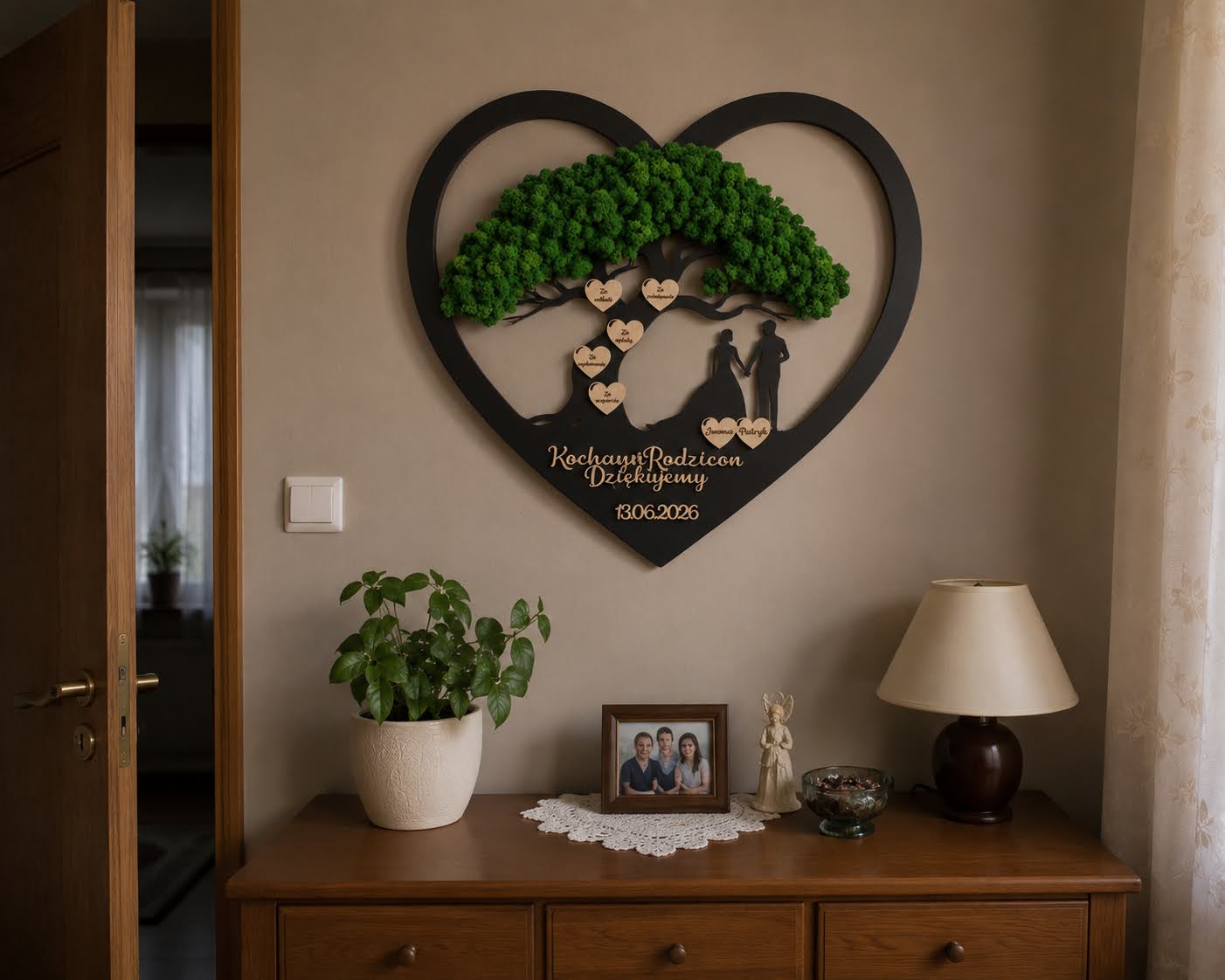 podziękowanie dla rodziców na wesele ślub para młoda w sercu z mchem chrobotkiem drzewo bonsai 6